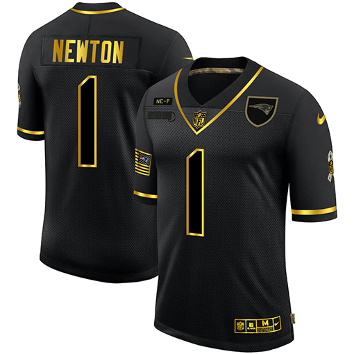 New England Patriots #1 Cam Newton Men Nike 2020 Salute To Service Golden Limited NFL black Jerseys